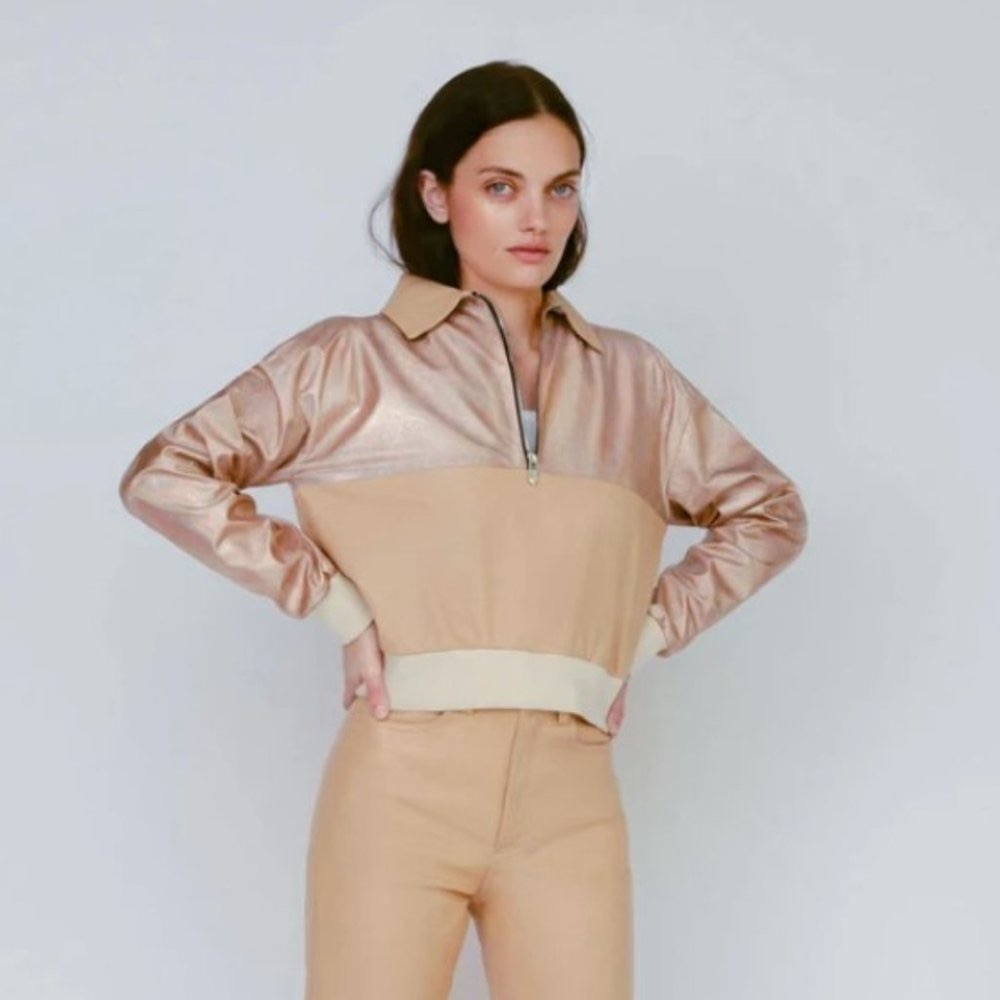 The Mighty Company Rose Gold Metallic Kings Leather Pullover M